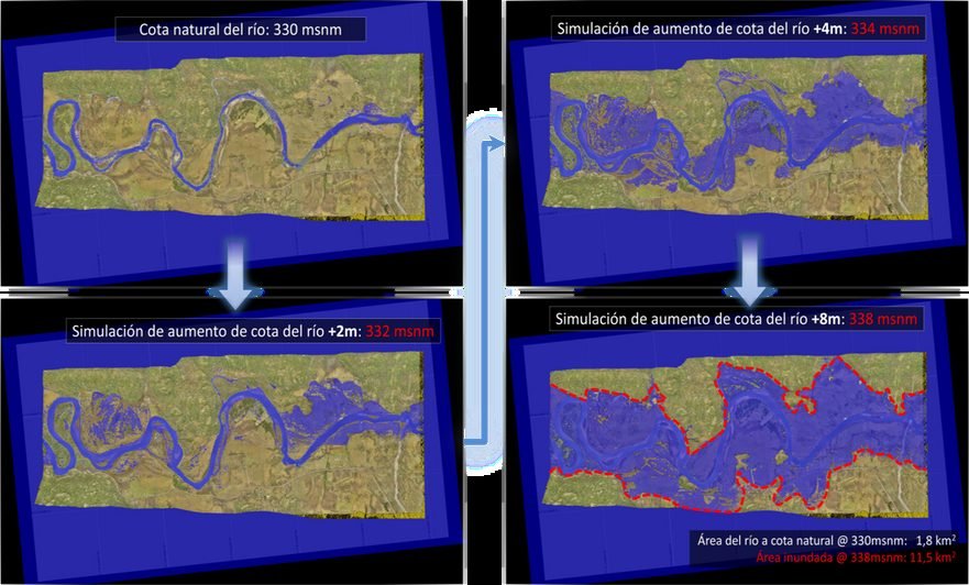 Simulación de crecida sobre el modelo del terreno